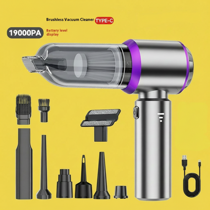 Portable Cordless Vacuum Cleaner 19000Pa – Brushless Motor, USB-C Rechargeable, 3 Speeds | Car & Home
